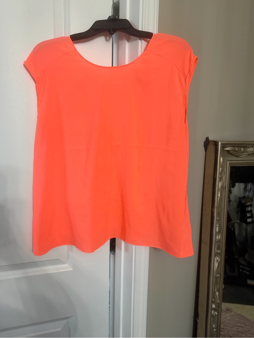Express Neon Coral Cap-Sleeve Scoop Neck Blouse